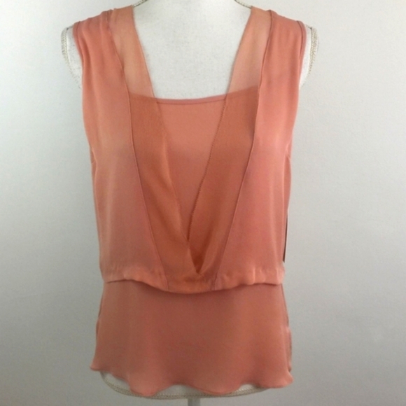 BECKEN 100% SILK FLOWY TOP W/OVERLAY - Picture 1 of 6